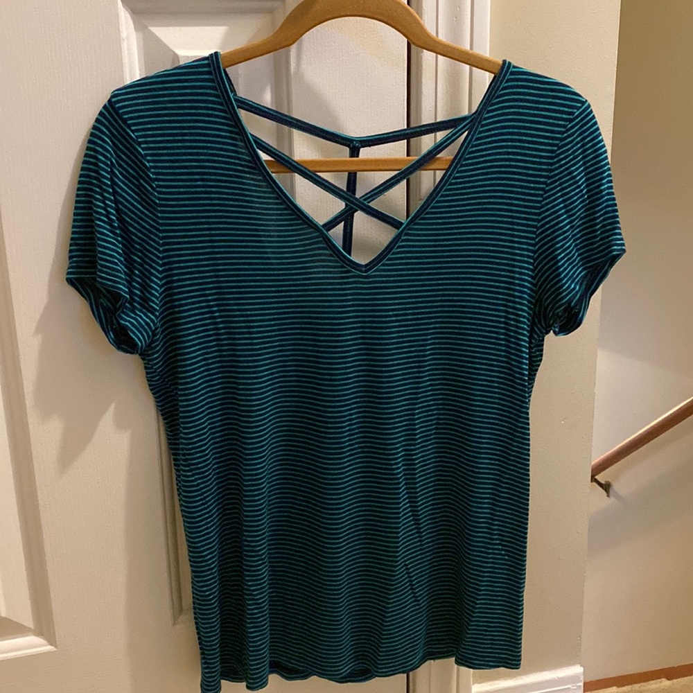 Green & black stripe short sleeve shirt